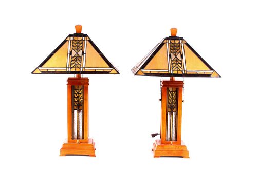 Pair of 20th Century Lamps w/ Slag Lampshades