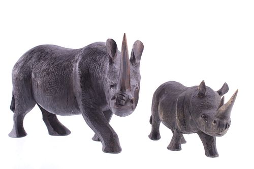Kenya, East African Blackwood Carved Rhino Pair