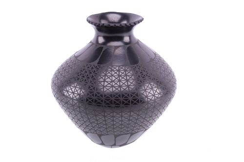 Mata Ortiz Mogollon "Black on Black" Pottery Vase