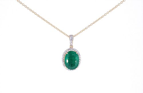 Natural 9.80ct Emerald & Diamond 18k Gold Necklace