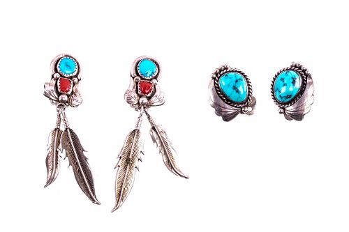 Navajo Sterling Silver & Turquoise Earring Pair