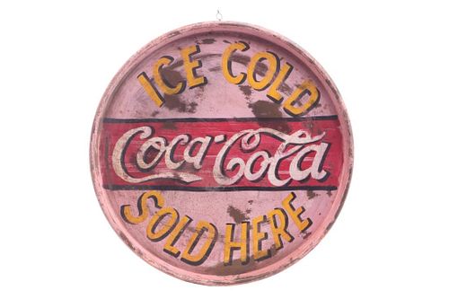 Coca Cola Hand Painted 50 Gallon Top Sign