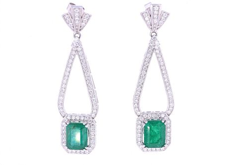 Luxury 4.38ct Emerald Diamond & Platinum Earrings