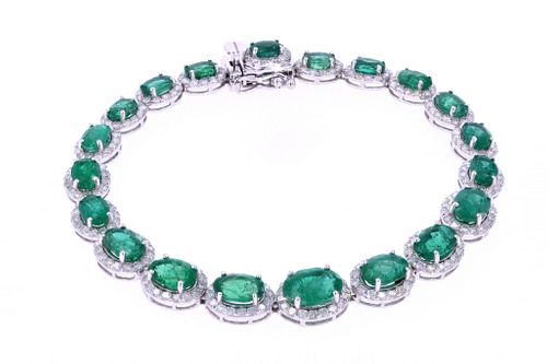Luxury 11.60ct Emerald Diamond & 14k Gold Bracelet