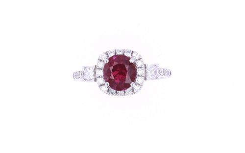 GIA Certified Unheated Ruby Diamond Platinum Ring