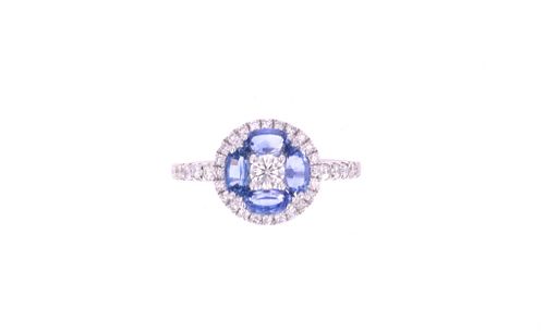Corn Blue Sapphire Diamond & 14k White Gold Ring