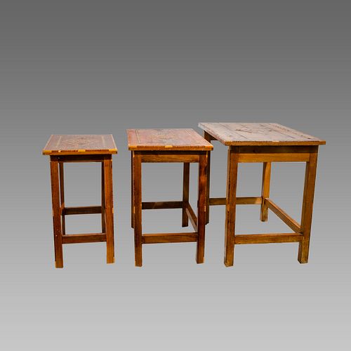 A Set of 3 Middle Eastern Syria, Morrish Wood Tables. 