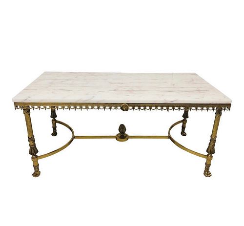 Antique Italian Marble and Brass Coffee Table