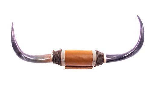 Longhorn Steer Leather Wrapped Horn Mount