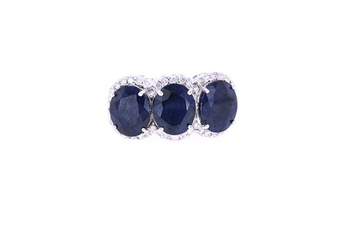 Triple Set Blue Sapphire Diamond & 14k Gold Ring