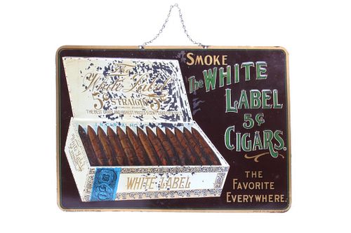 1920's The White Label Cigars Embossed Tin Sign