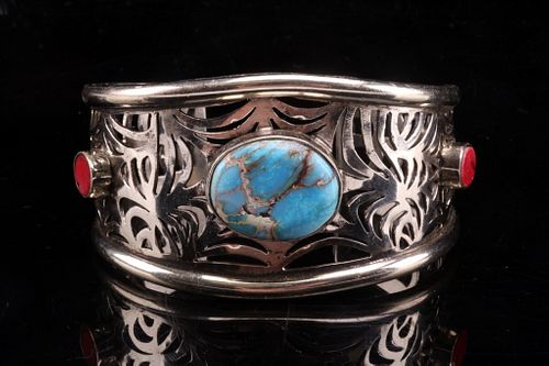 Armand American Horse Turquoise & Coral Cuff
