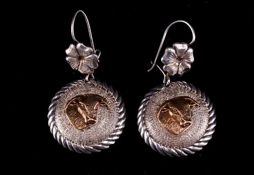 Sterling Silver & Bronze Brahma Steer Earrings