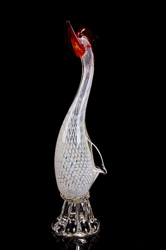 Venetian Latticino Figural Textured Glass Chicken