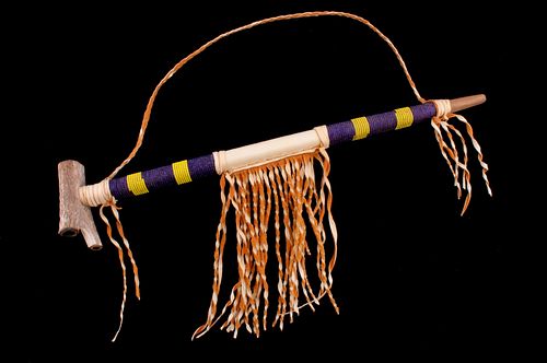 Chippewa Beaded Hide Wrapped Antler Peace Pipe