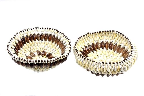 Nigerian African Cowrie Shell Basket Bowl Pair