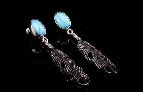 Armand American Horse Turquoise Feather Earrings