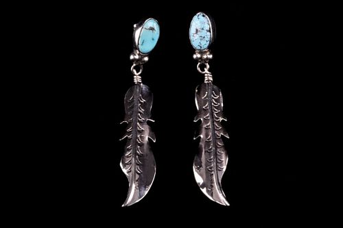 Armand American Horse Turquoise Feather Earrings