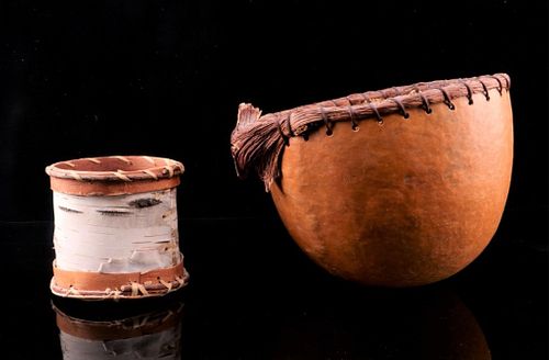 Native American Handmade Gourd & Birch Bowls