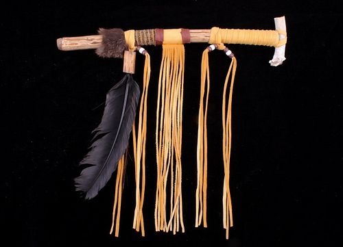 Native American Beaded Fur Bone Talking Stick