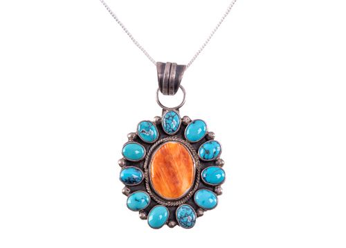 Navajo Richard Begay Silver Multi Stone Necklace