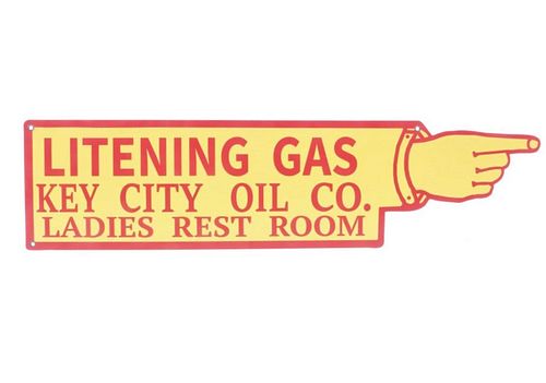 Litening Gas Key City Oil Co Ladies Rest Room Sign