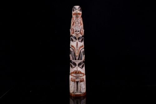 Haida Wooden Painted Carved Totem Pole c.1920