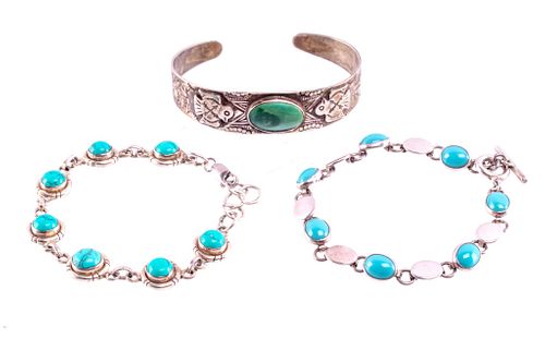 Collection of Navajo Silver & Turquoise Bracelet