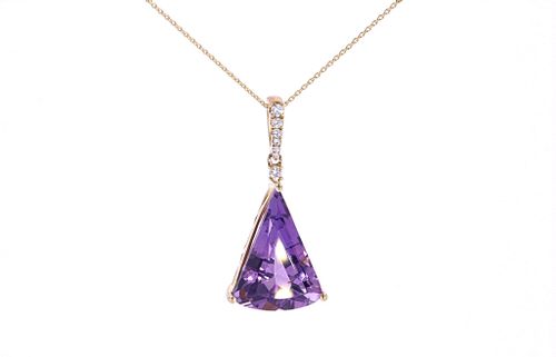 Triangular Amethyst Diamond & 10k Gold Necklace