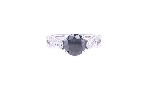 Natural Black/ White Diamond & 14k Gold Ring