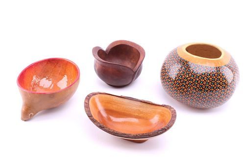 Collection of Wood Carved & Gourd Bowls