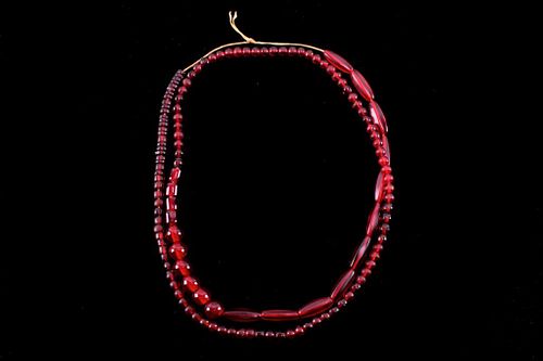 Sampler Necklace Of Dark Red Glass Beads