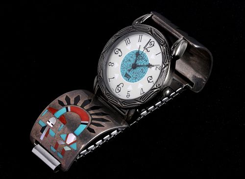 Zuni F.L. Natachu Sterling Silver Mosaic Watchband