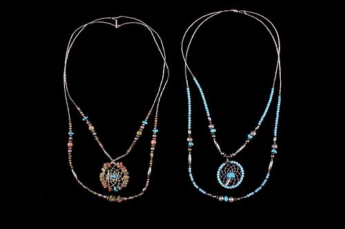 Navajo Silver & Turquoise Dream Catcher Necklaces