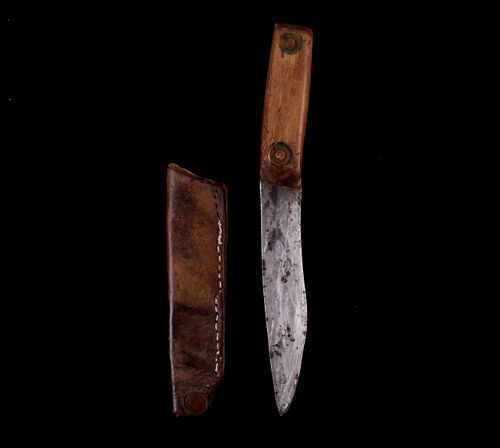 Early Native American Trade Knife & Leather Sheath