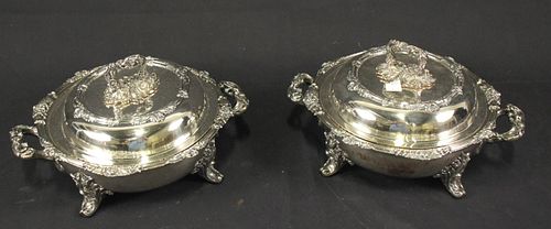 PAIR OF SILVER PLATED COVERED SERVING DISHES