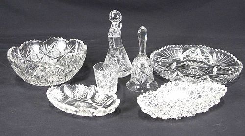 LOT OF EIGHT CUT GLASS SERVING PIECES