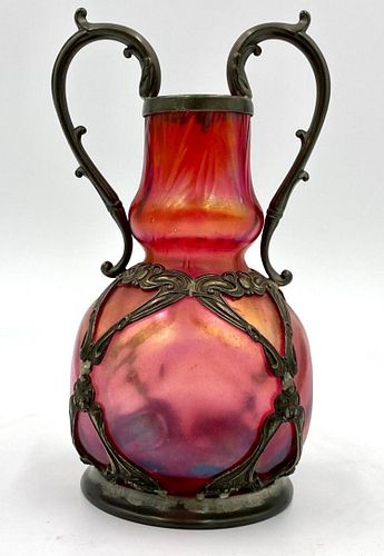 Loetz Metal Overlay Art Glass Vase