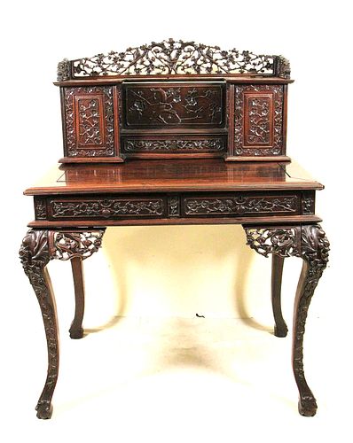 19th CENTURY CHINESE CARVED ROSEWOOD DESK