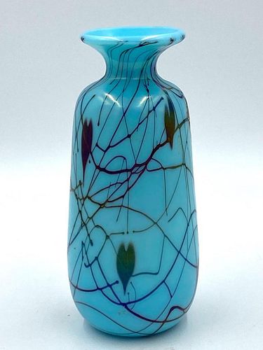 Fenton Iridescent Blue Hanging Hearts Vase