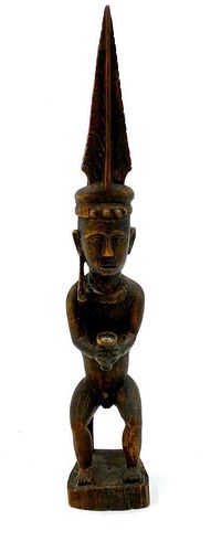 African Carved Wood Figure of Seated Male