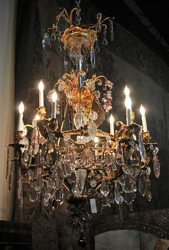 LARGE ANTIQUE  FRENCH BRONZE CRYSTAL CHANDELIER