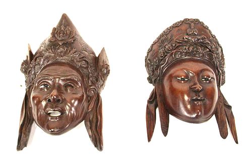 TWO 19th CENTURY CHINESE CARVED ROSEWOOD MASKS