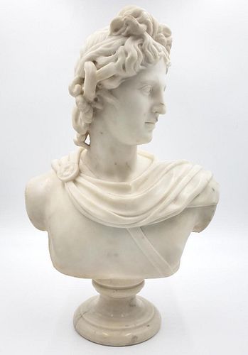 Carved Marble Bust of Apollo Belvedere