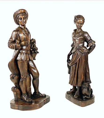 Large Pair of Carved Wood Figures