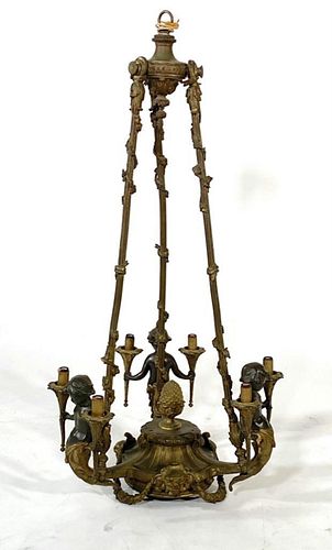 Bronze Figural Six Light Chandelier