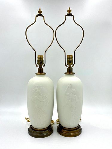 Pair of Classical Subject Bisque Porcelain Lamps