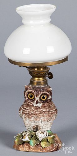 Miniature porcelain figural owl fluid lamp