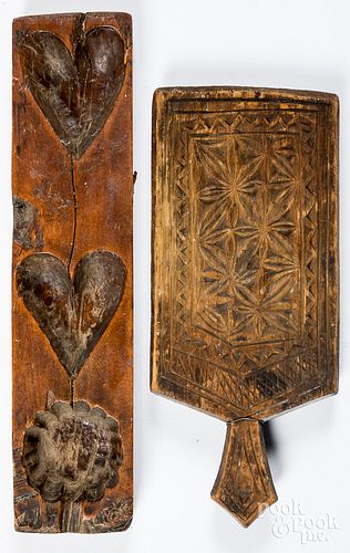 Carved cakeboard and sugar mold, 19th c.