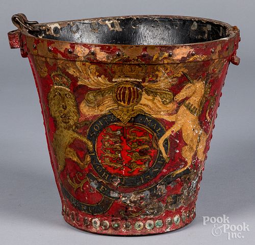 English painted leather fire bucket, 19th c.